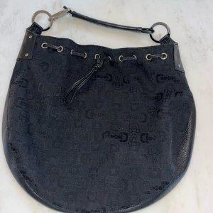 Black Horsebit Canvas Hobo Gucci Purse